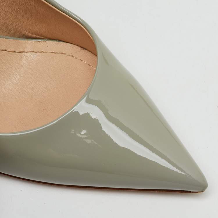 Pre Owned Dior Light Grey Patent Leather Cherie Pointed Toe Pumps Size 38