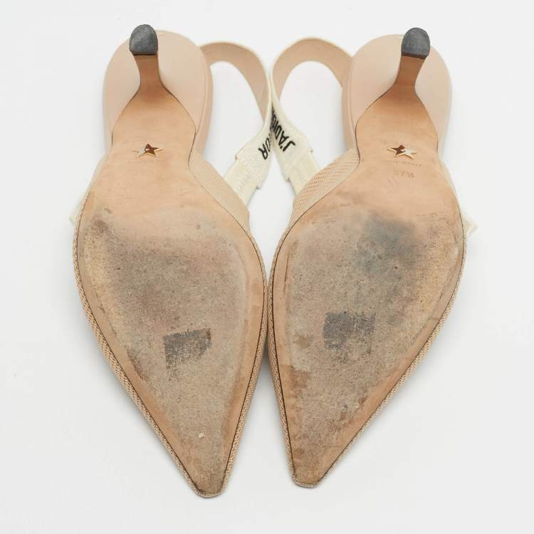 Pre Owned Dior Beige Canvas J'Adior Slingback Pumps Size 37.5