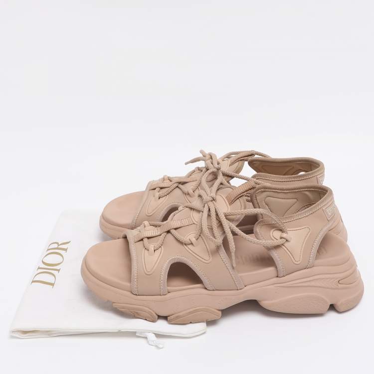 Pre Owned Dior Nude Pink Fabric  D-Connect Flat Sandals Size 39