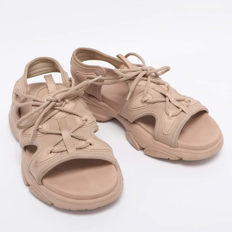 Pre Owned Dior Nude Pink Fabric  D-Connect Flat Sandals Size 39