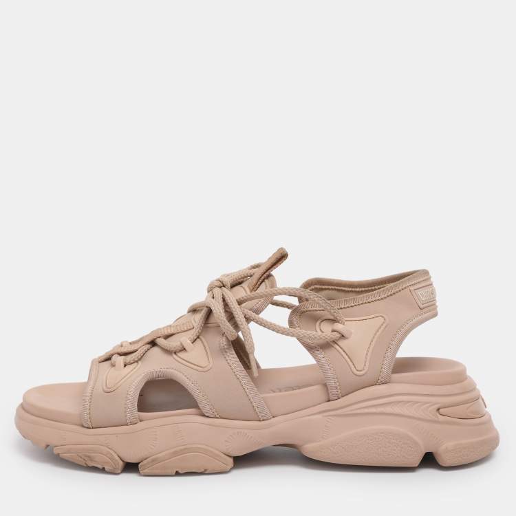 Pre Owned Dior Nude Pink Fabric  D-Connect Flat Sandals Size 39