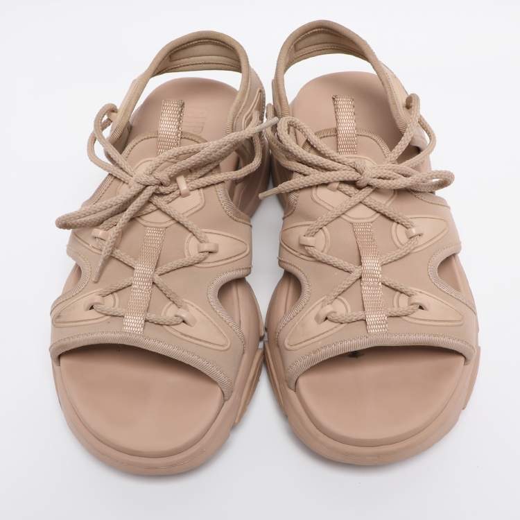 Pre Owned Dior Nude Pink Fabric  D-Connect Flat Sandals Size 39