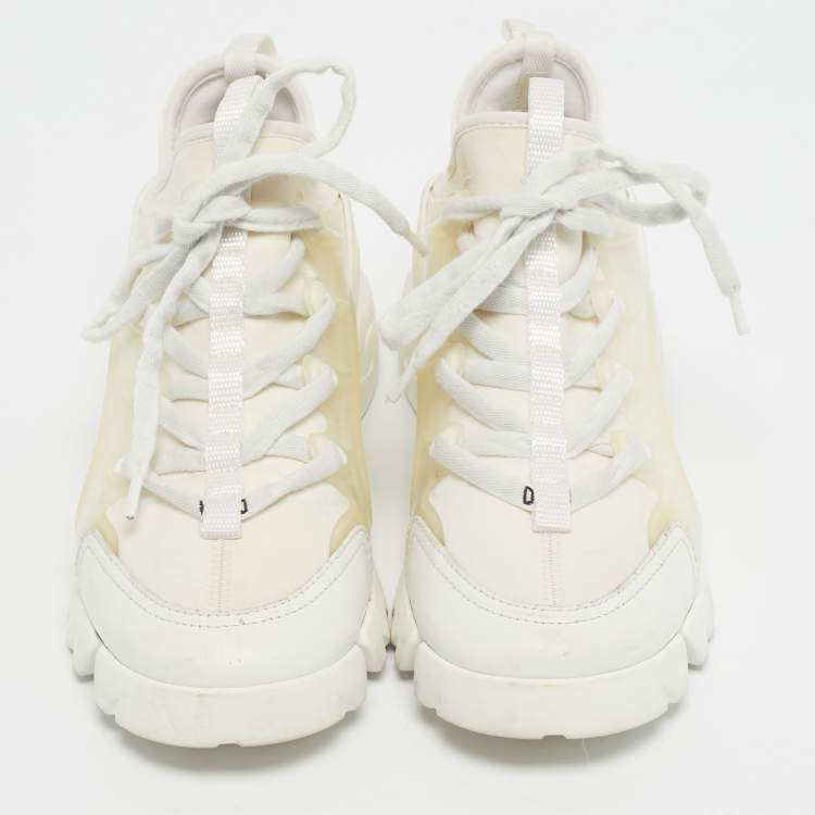 Pre Owned Dior White PVC and Fabric D-Connect Sneakers Size 35