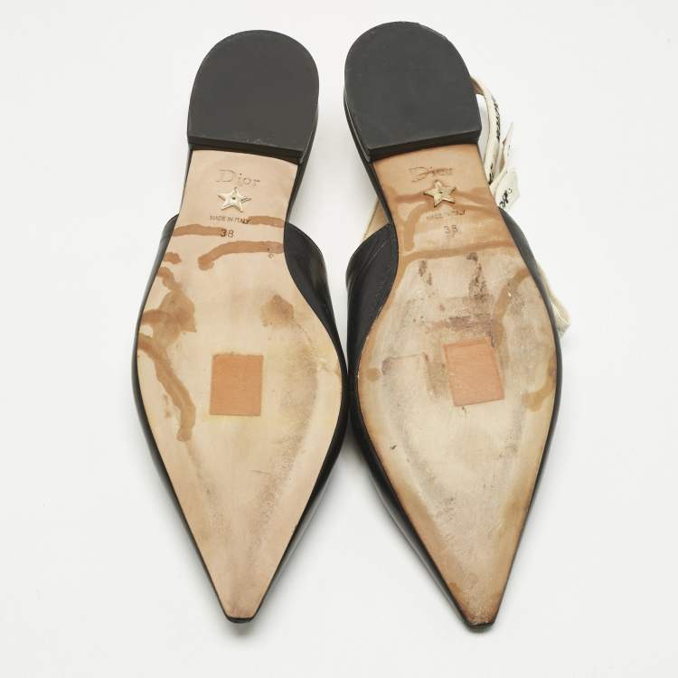 Pre Owned Dior Black Leather J'adior Slingback Flat Sandals Size 38