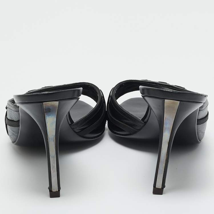 Pre Owned Dior Black Leather and knit Fabric Open Toe Slide Sandals Size 41
