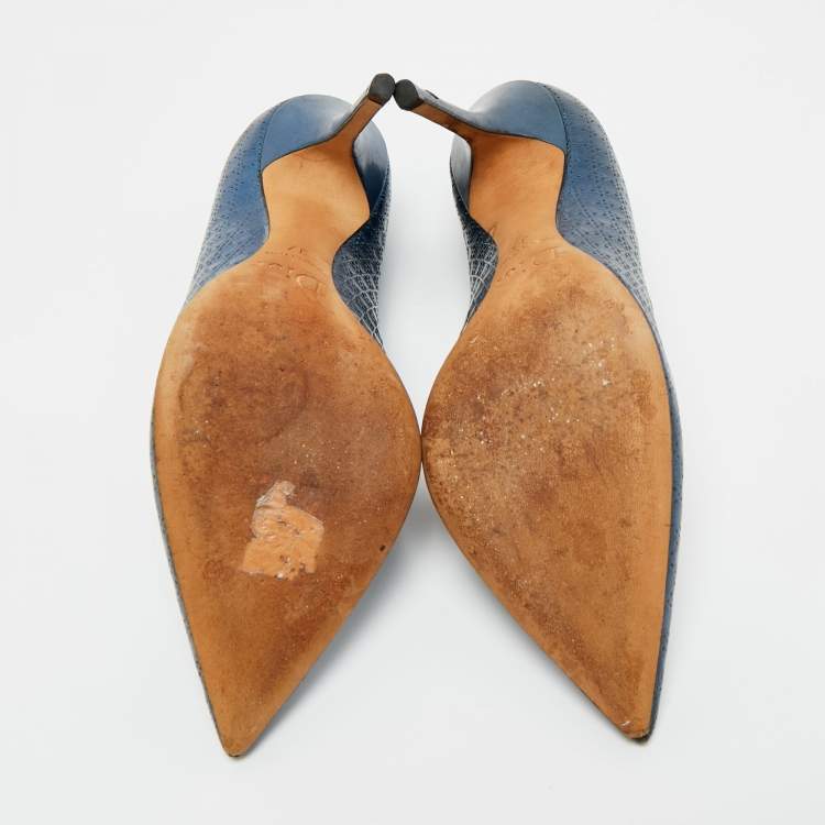 Pre Owned Dior Metallic Blue Cannage Leather Cherie Pointed Toe Pumps Size 37