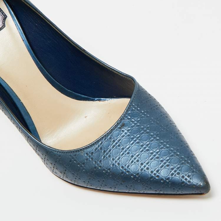 Pre Owned Dior Metallic Blue Cannage Leather Cherie Pointed Toe Pumps Size 37