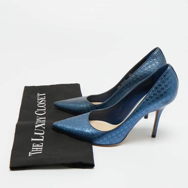 Pre Owned Dior Metallic Blue Cannage Leather Cherie Pointed Toe Pumps Size 37