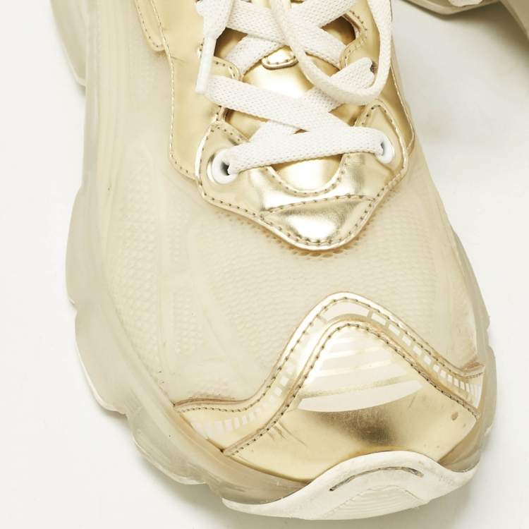 Pre Owned Dior Gold/White Rubber, Mesh and Leather Vibe Low Top Sneakers Size 39