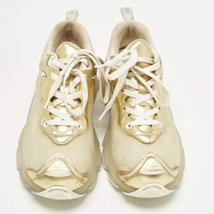 Pre Owned Dior Gold/White Rubber, Mesh and Leather Vibe Low Top Sneakers Size 39
