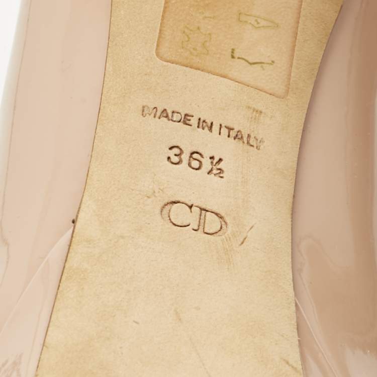 Pre Owned Dior Beige Patent Leather Miss Dior Peep Toe Pumps Size 36.5