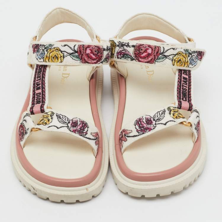 Pre Owned Dior Multicolor Floral Print Canvas Embroidered Florilegio D-Wave Sandals Size 36