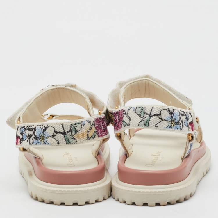 Pre Owned Dior Multicolor Floral Print Canvas Embroidered Florilegio D-Wave Sandals Size 36