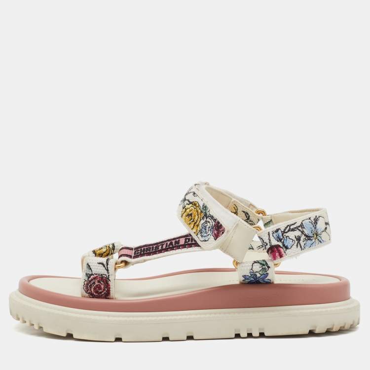 Pre Owned Dior Multicolor Floral Print Canvas Embroidered Florilegio D-Wave Sandals Size 36