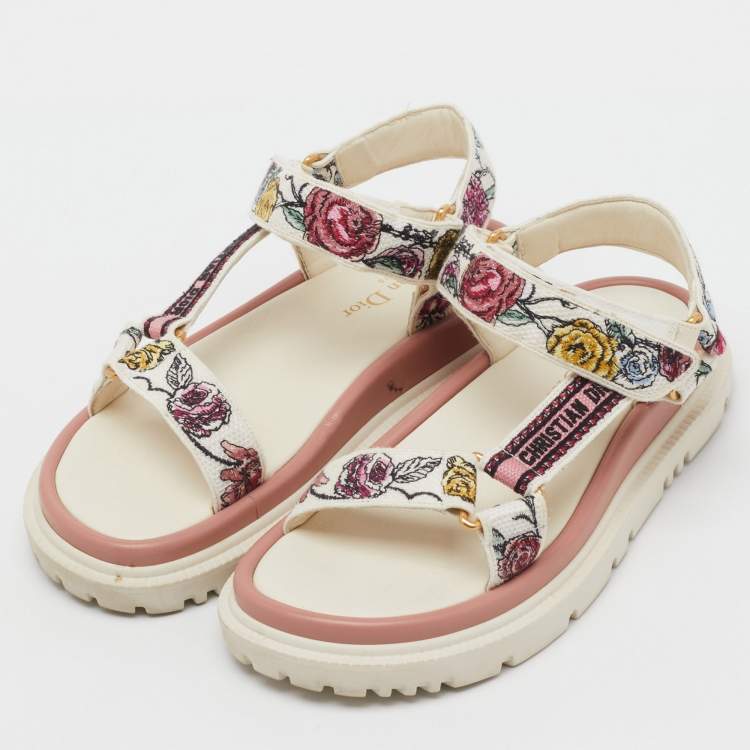 Pre Owned Dior Multicolor Floral Print Canvas Embroidered Florilegio D-Wave Sandals Size 36