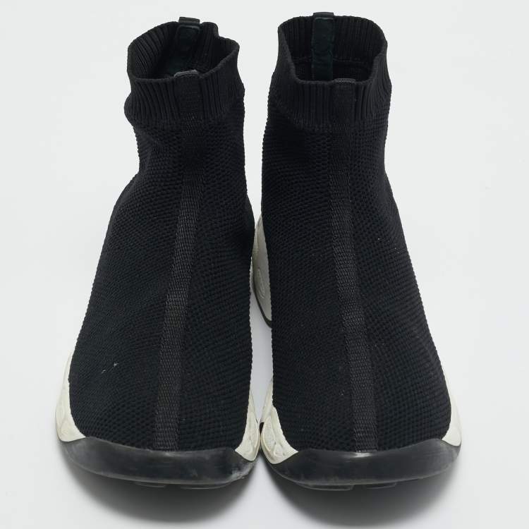 Pre Owned Dior Black Knit Fabric Fusion 2.0 Sock High Top Sneakers Size 37