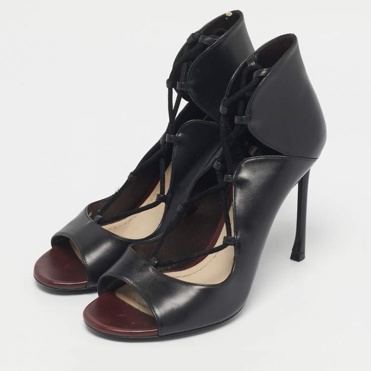 Pre Owned Dior Black Leather Petale Open Toe Pumps Size 37