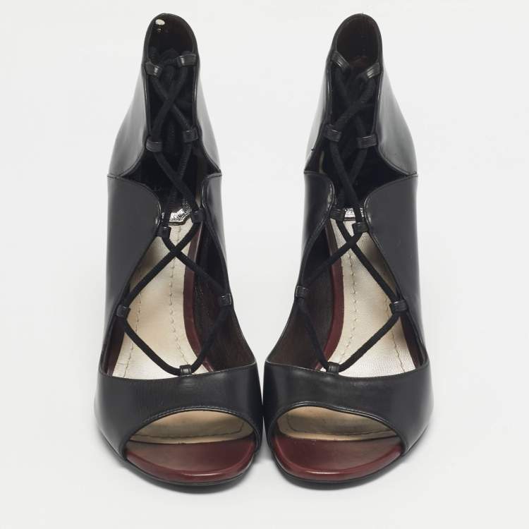 Pre Owned Dior Black Leather Petale Open Toe Pumps Size 37