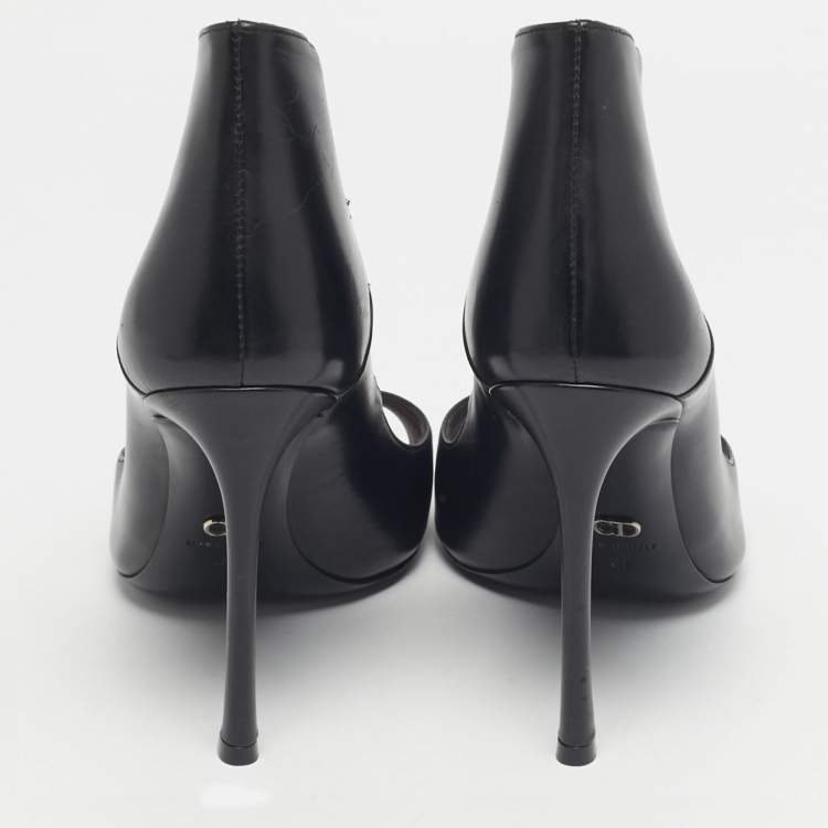 Pre Owned Dior Black Leather Petale Open Toe Pumps Size 37