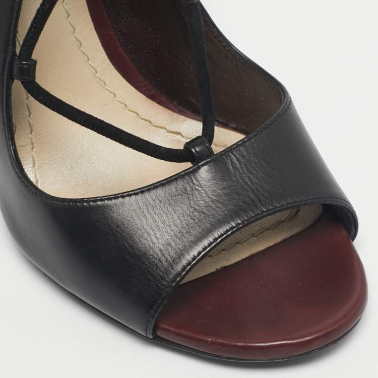 Pre Owned Dior Black Leather Petale Open Toe Pumps Size 37
