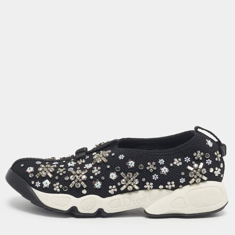 Pre Owned Dior Black Mesh Embellished Fusion Sneakers Size 35,5