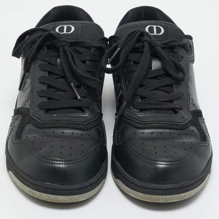 Pre Owned Dior Black Leather and Oblique Canvas B27 Sneakers Size 39.5