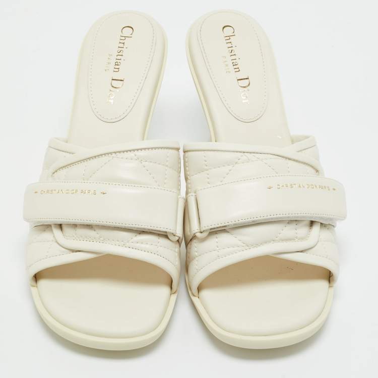 Pre Owned Dior Off White Quilted Leather Diorevolution Slide Sandals Size 41