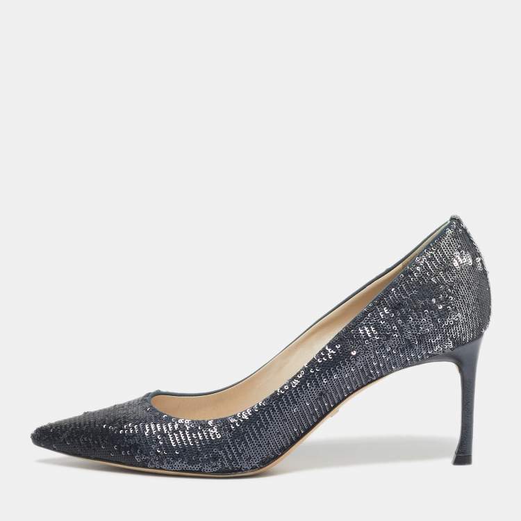 Pre Owned Dior Black/Silver Sequins Pointed Toe Pumps Size 39