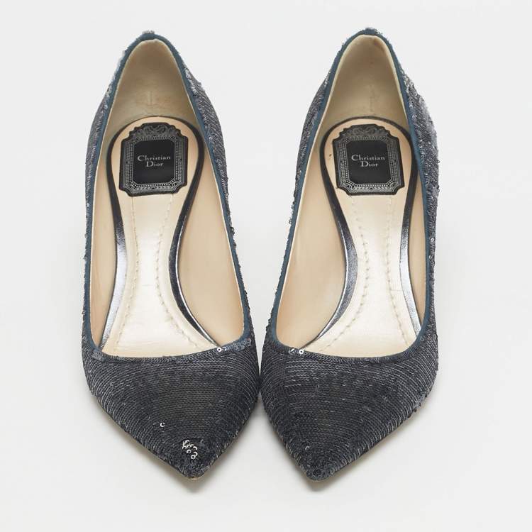 Pre Owned Dior Black/Silver Sequins Pointed Toe Pumps Size 39