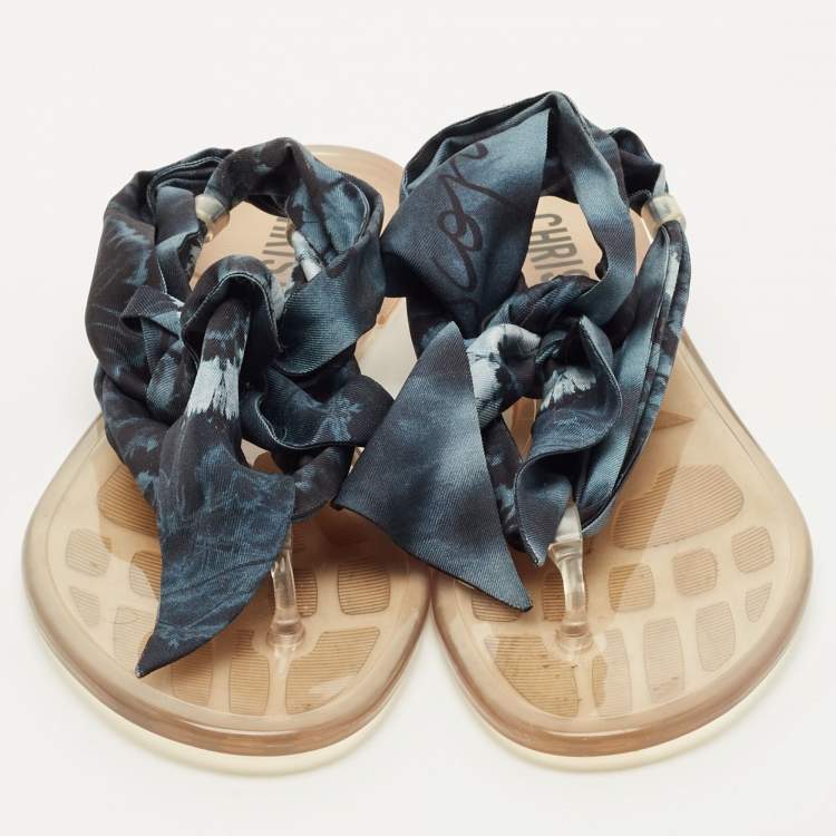 Pre Owned Dior Two Tone Fabric Kaleidoscope Thong Flat Sandals Size 42