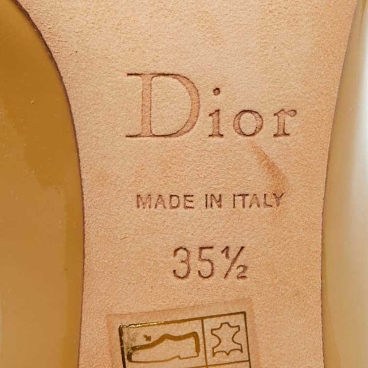 Pre Owned Dior Beige Patent Leather Bow Round Toe Pumps Size 35.5