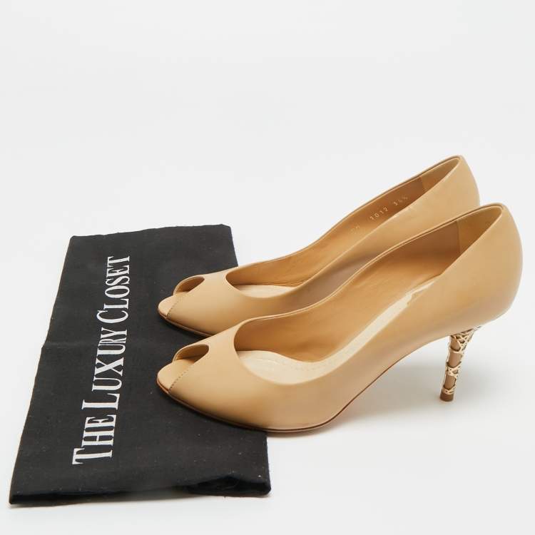 Pre Owned Dior Beige Leather Peep Toe Pumps Size 36.5