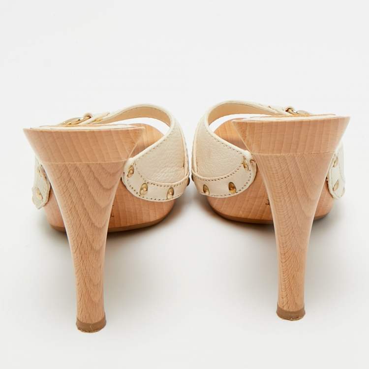 Pre Owned Dior White Leather Luck Slide Sandals Size 36