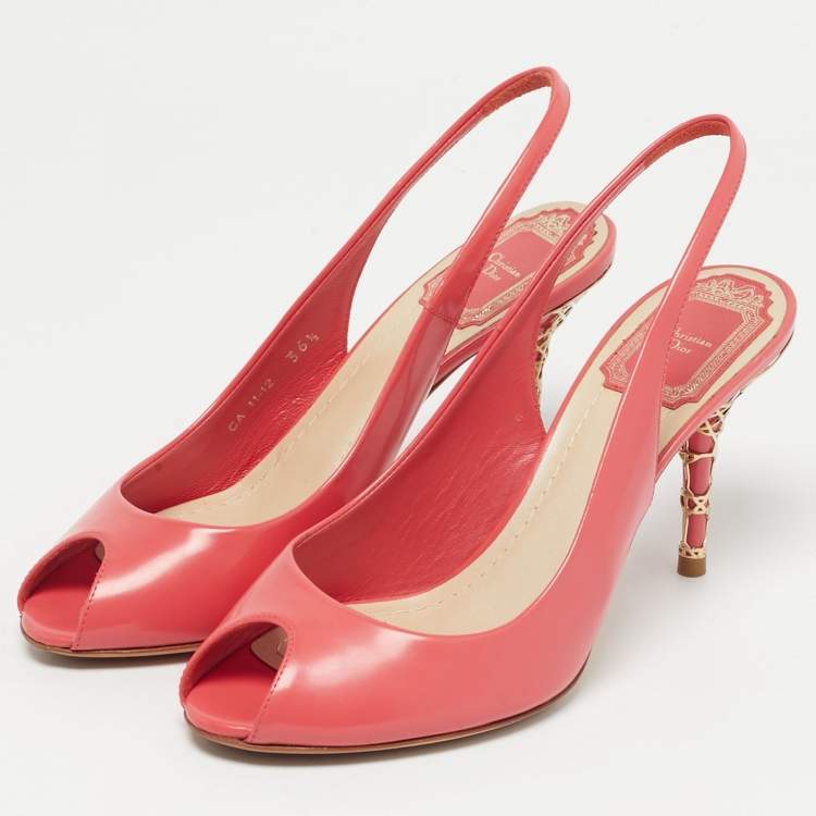 Pre Owned Dior Pink Brushed Leather Peep Toe Slingback Pumps Size 36.5