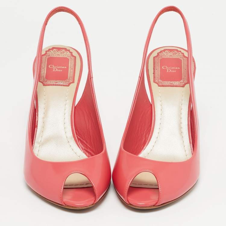 Pre Owned Dior Pink Brushed Leather Peep Toe Slingback Pumps Size 36.5