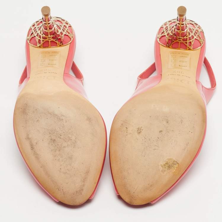 Pre Owned Dior Pink Brushed Leather Peep Toe Slingback Pumps Size 36.5