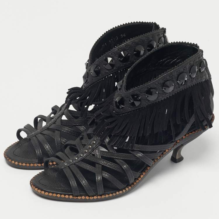 Pre Owned Dior Black Leather Crystal Embellished Strappy Sandals Size 36