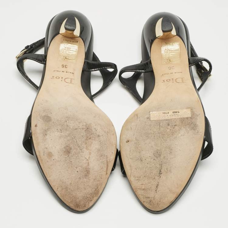Pre Owned Dior Black Patent Leather Ankle Strap Sandals Size 36