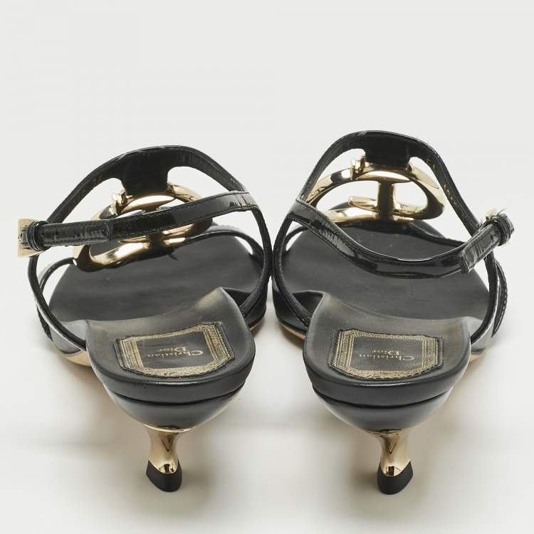 Pre Owned Dior Black Patent Leather Ankle Strap Sandals Size 36