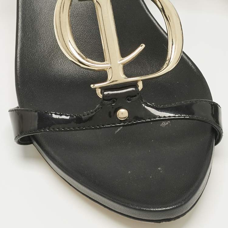 Pre Owned Dior Black Patent Leather Ankle Strap Sandals Size 36