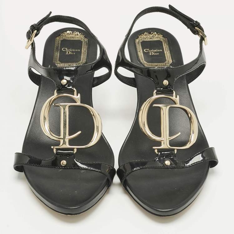 Pre Owned Dior Black Patent Leather Ankle Strap Sandals Size 36