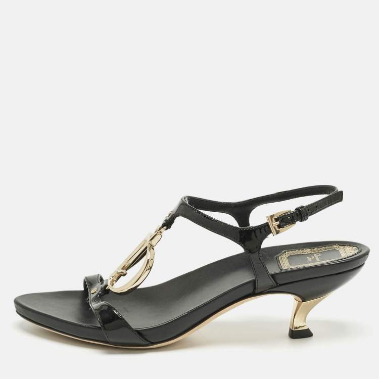 Pre Owned Dior Black Patent Leather Ankle Strap Sandals Size 36