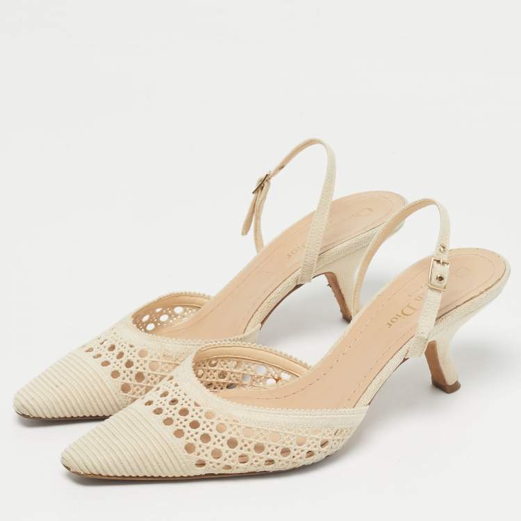 Pre Owned Dior Beige Canvas Cut Out J'Adior Pumps Size 40