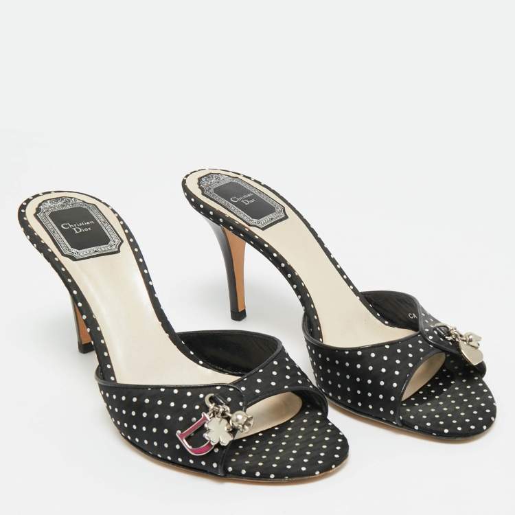 Pre Owned Dior Black/White Dot Fabric Slide Sandals Size 36.5