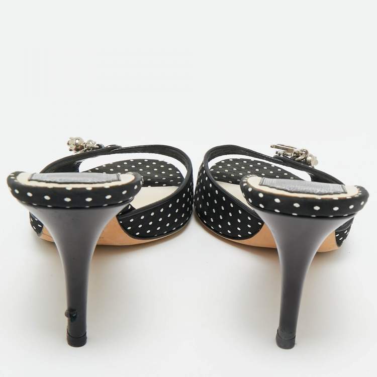 Pre Owned Dior Black/White Dot Fabric Slide Sandals Size 36.5