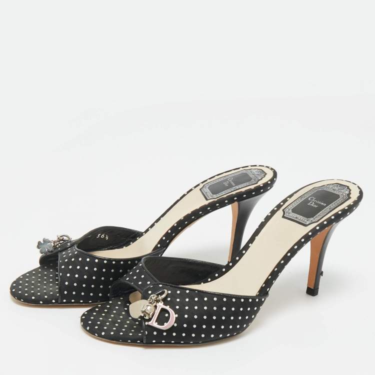 Pre Owned Dior Black/White Dot Fabric Slide Sandals Size 36.5