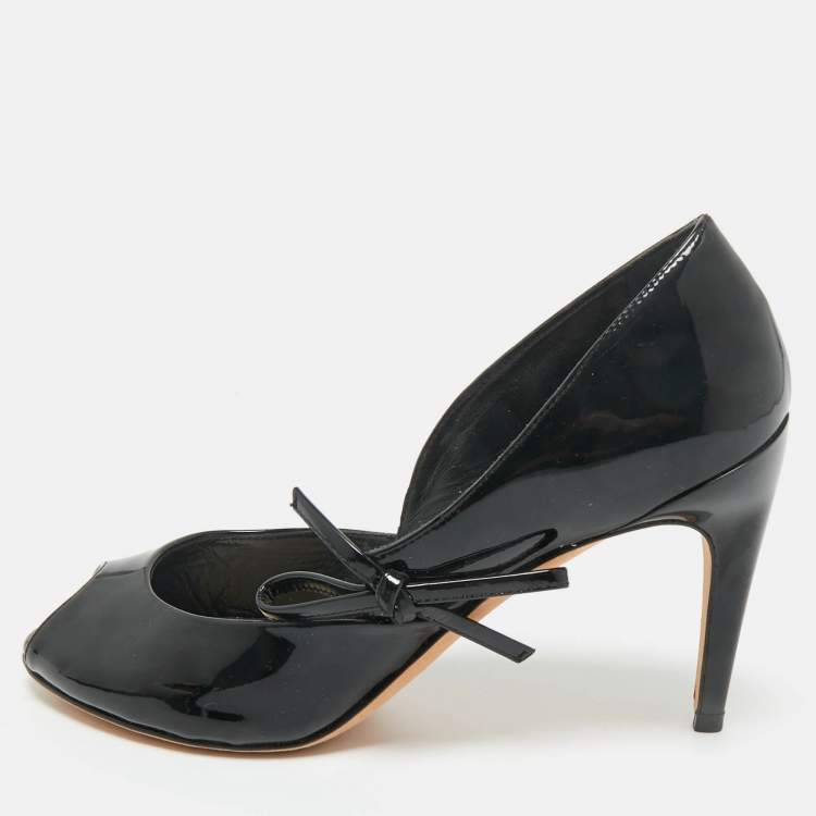 Pre Owned Dior Black Patent Leather Peep Toe Pumps Size 36