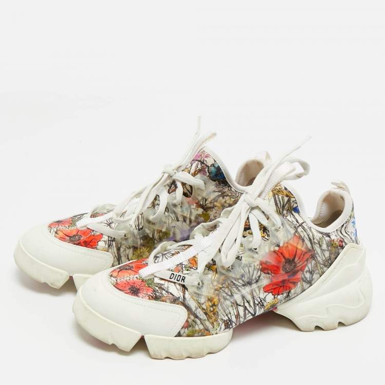 Pre Owned Dior Multicolor Printed Fabric and Rubber D-Connect Sneakers Size 38.5