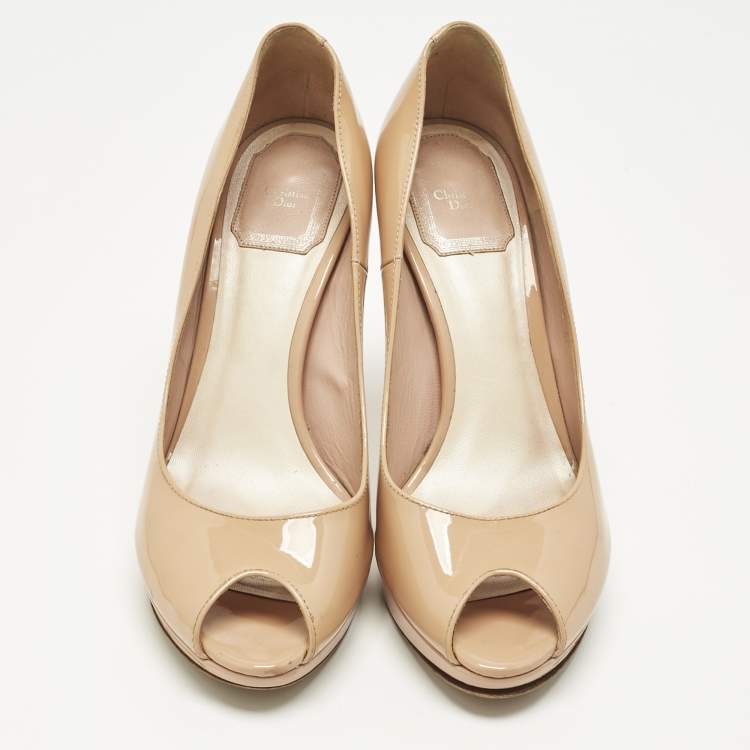 Pre Owned Dior Beige Patent Leather Miss Dior Pumps Size 38