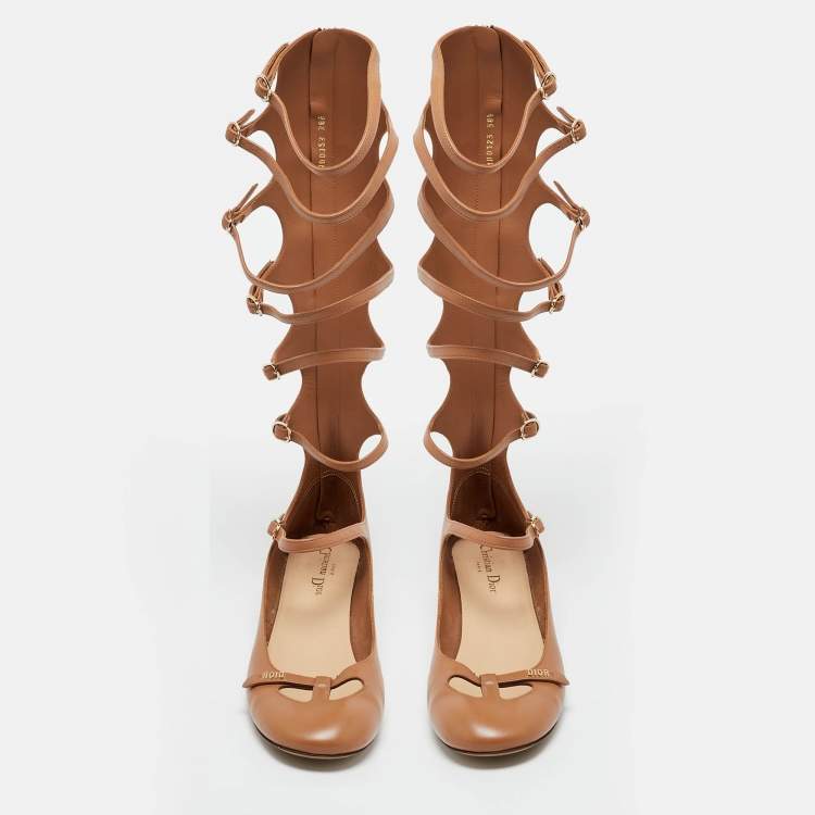 Pre Owned Dior Beige Leather Gladiator Flats Size 38.5